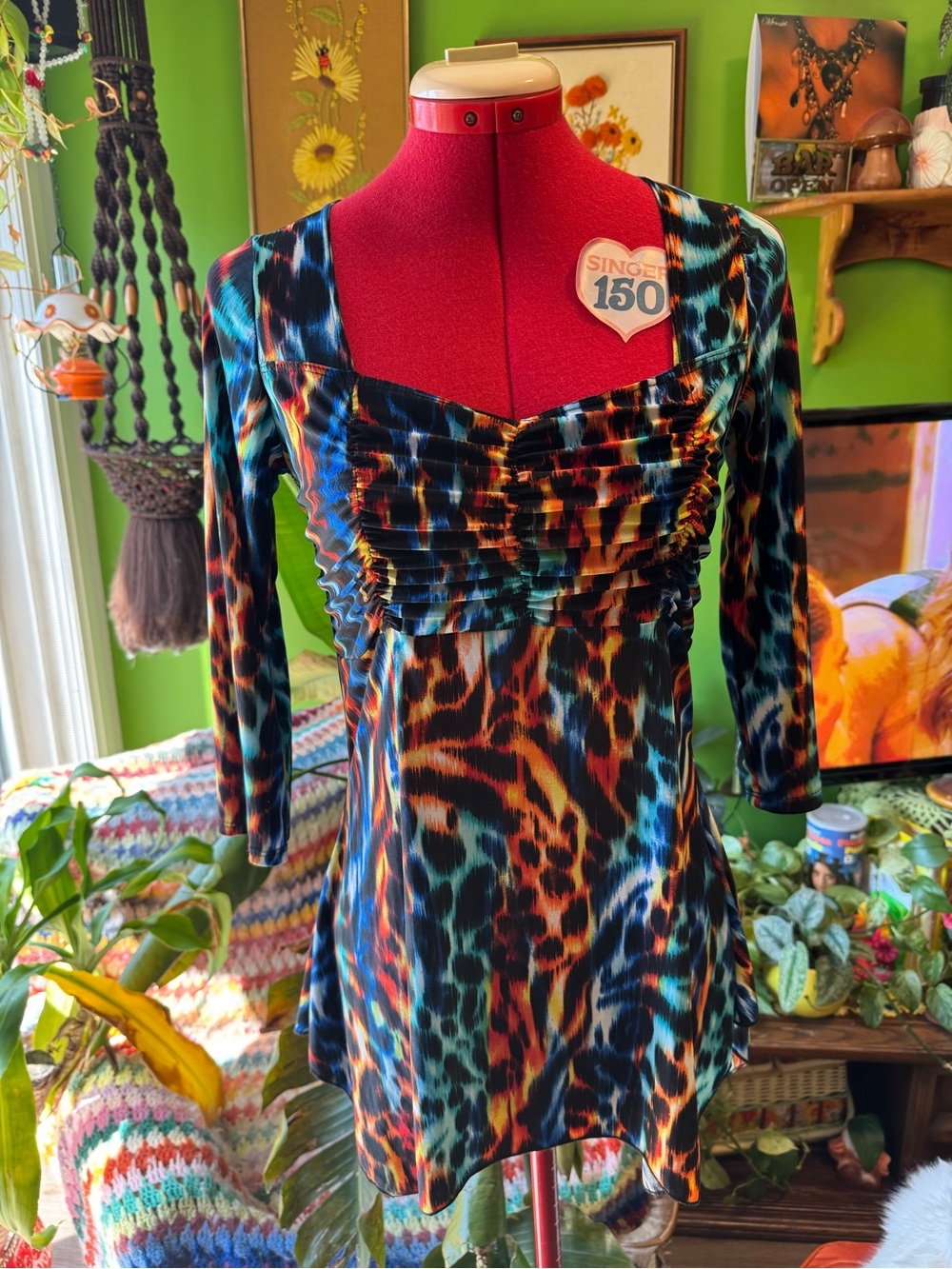 Multi-Color Animal Print Long-Sleeve Women’s Dress